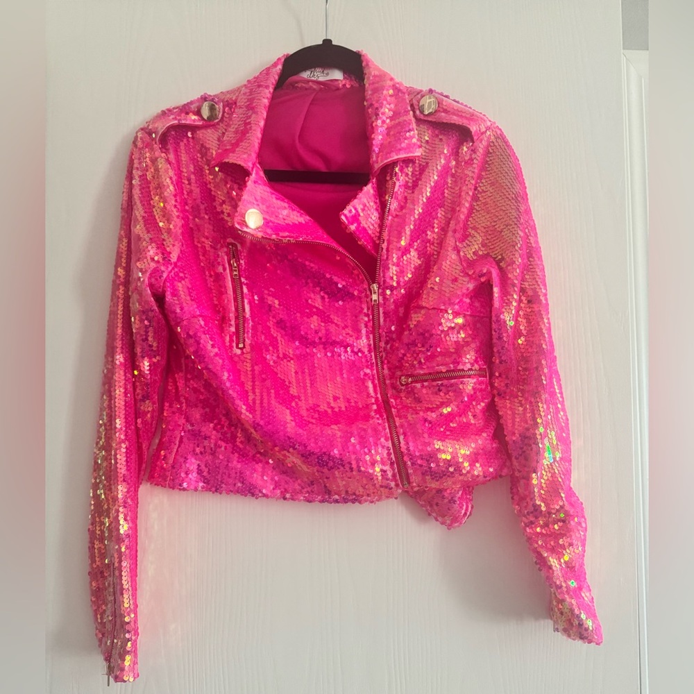 Pink Sequin Moto Jacket - Women